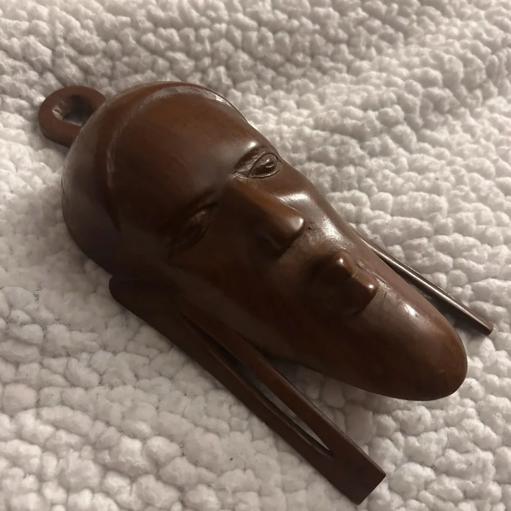 Vintage Hand-Carved Wooden Tribal Mask‎ Wall Hanging 8in